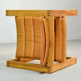 Ate van Apeldoorn Dutch Design Cognac Leather Cubic Pinewood Side Chair 70s