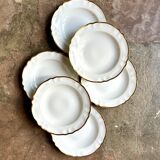 6 assiettes creuses en porcelaine de Limoges blanche et dorée
