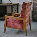 Fauteuil en chêne et velours 1940’s