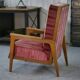 Fauteuil en chêne et velours 1940’s