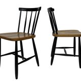 Vintage set of four -bar chair made of black lacquered wood - 1960s