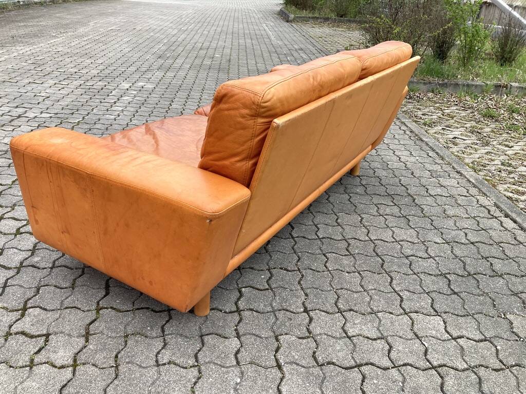 Danish Modern Mid Century Vintage Cognac Leather Sofa