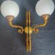 Pair of vintage brass and opaline wall lights