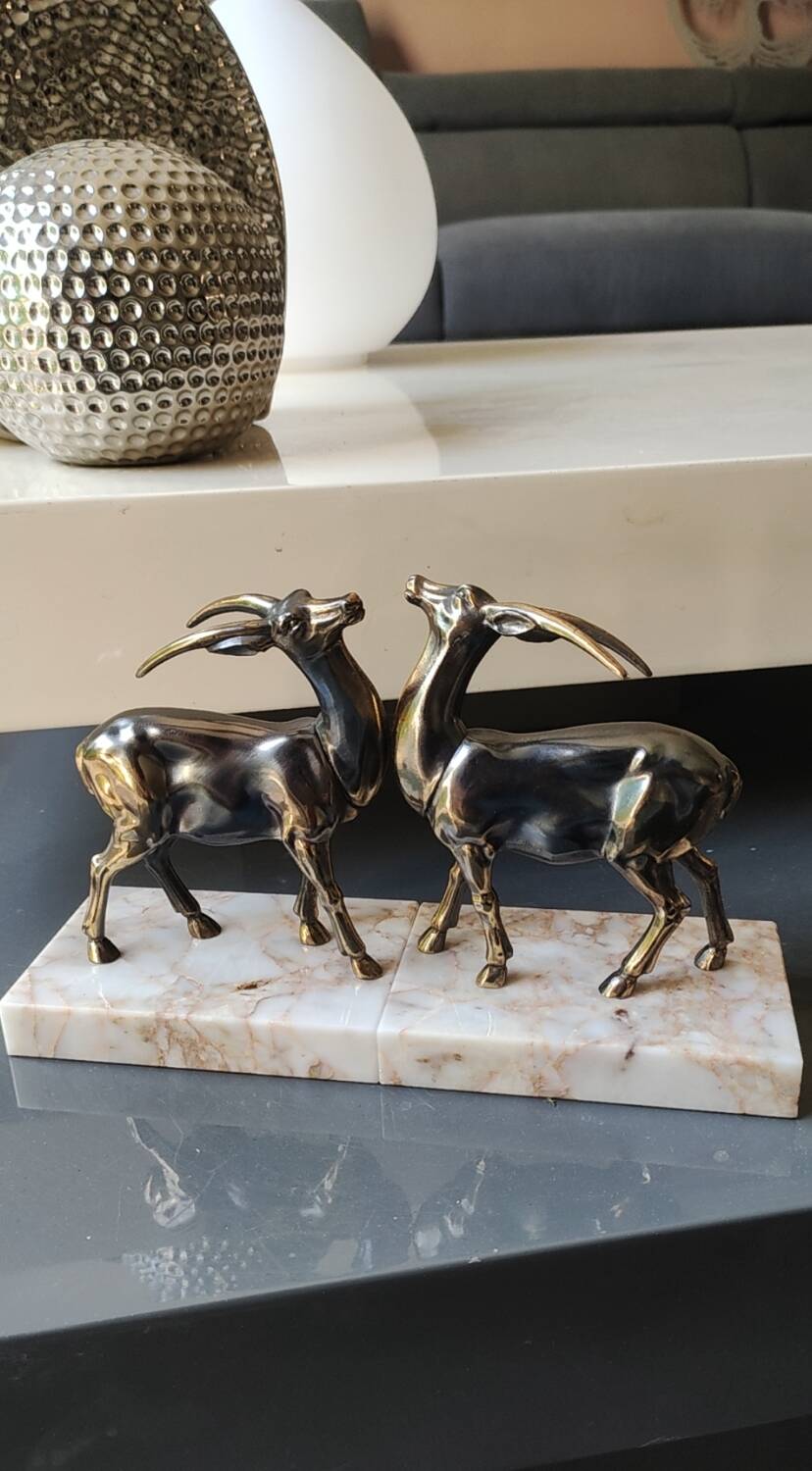 Art Deco Bookends Pair / Antelopes / Regule / Marble