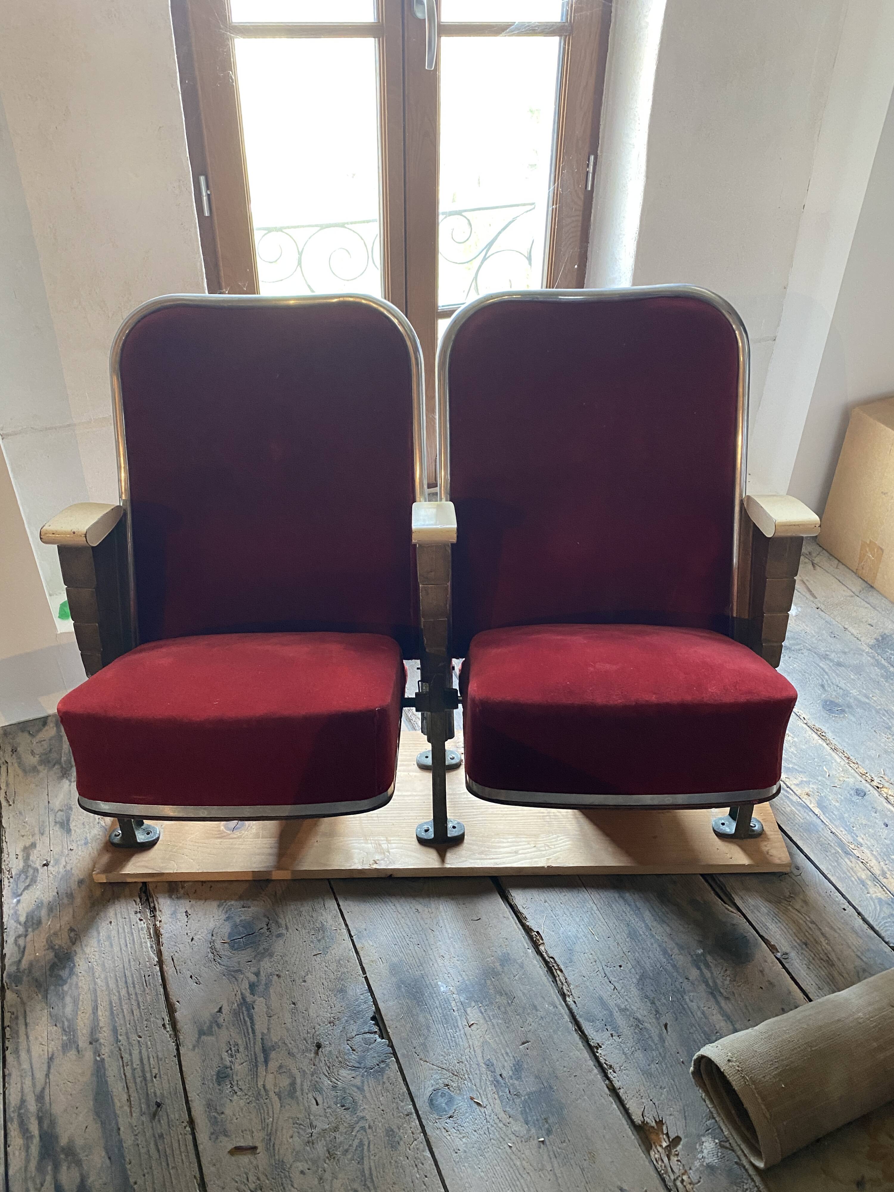 Burgundy velvet folding seat