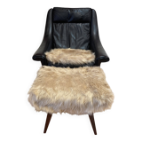 Scandinavian design armchair Aage Christiansen black leather 1950