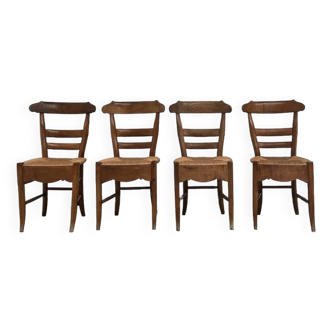4 chaises rustiques paillées anciennes