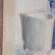 Peinture à l'huile sur panneau « Vie sur un rebord de fenêtre avec une bouteille bleue » par Rolf Bergström, Suède années 1960