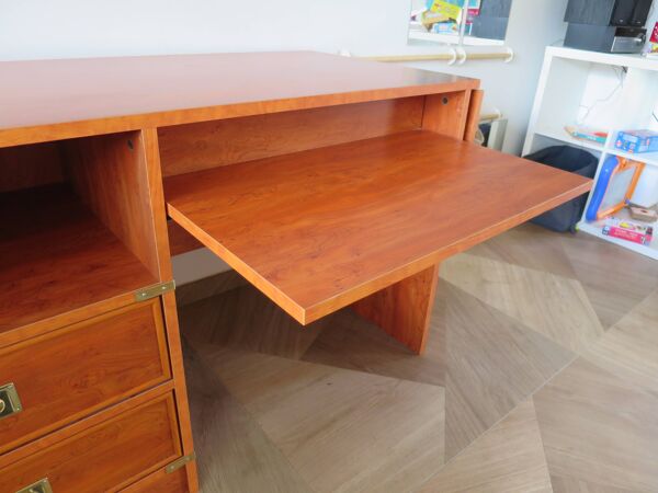 Elégant bureau Gautier fonctionnel-Large plateau à rabats-2 tiroirs-Tablette coulissante-années 90