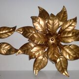 Pair of Florentine Wall Lamps / Ceiling Lights Golden Metal Leaves