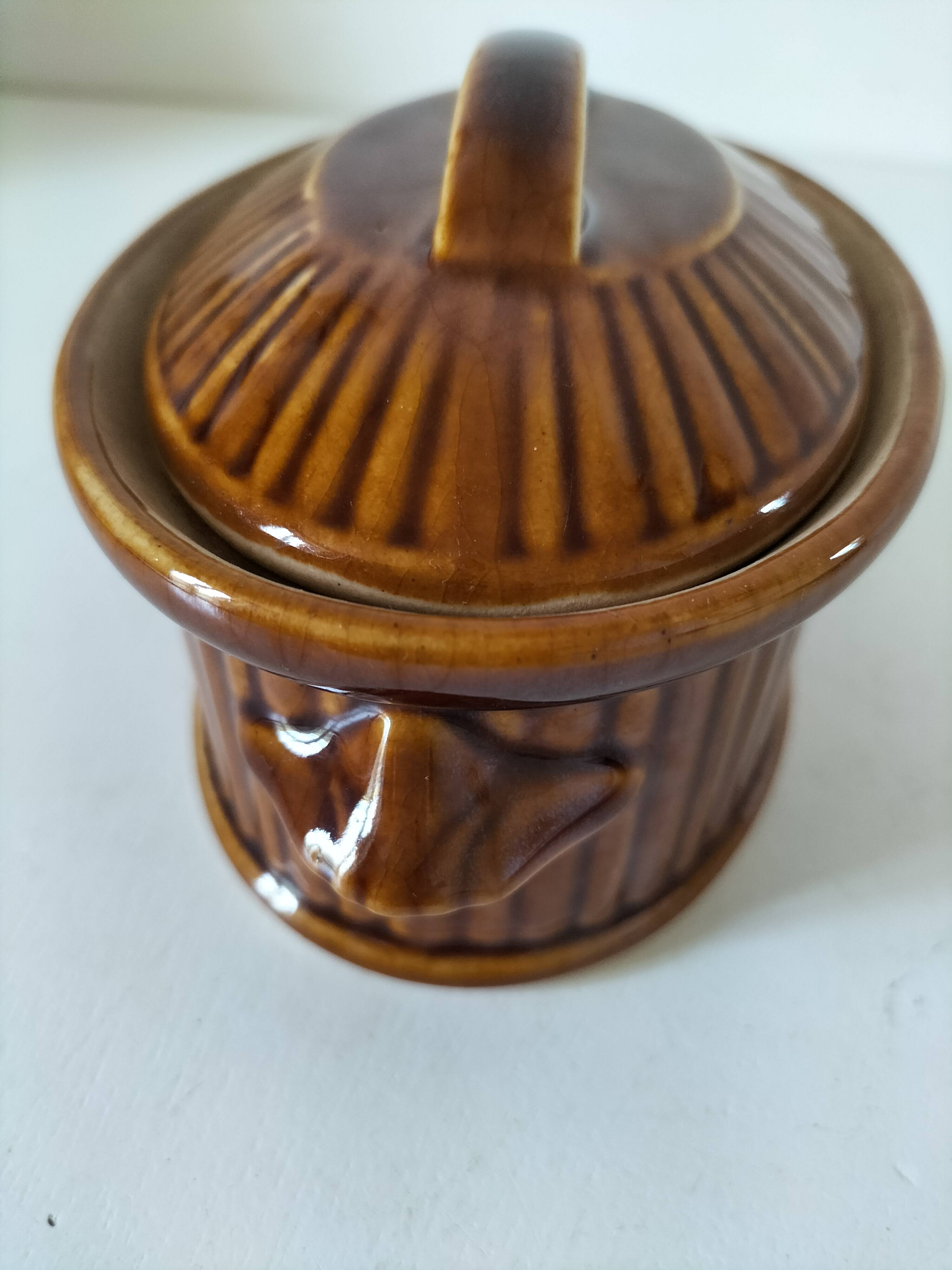 Small vintage oval terrine in caramel ceramic