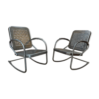 Set de 2 rocking chairs mid-century en métal Etats-unis 1950s