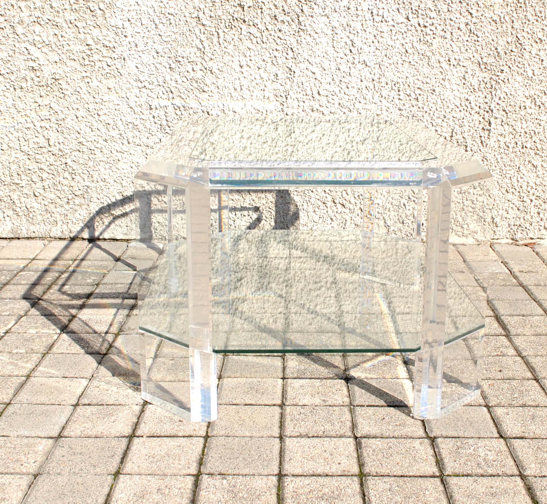 Coffee table DESIGN Modernist glass and transparent plexiglass Lucite DAVID LANGE 75x50