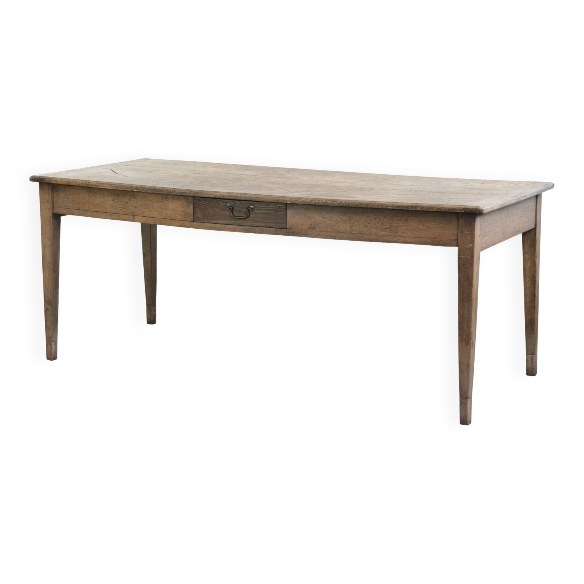 Antique French oak dining table for 6 to 8 people with a baguette drawer