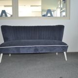 Blue fabric cocktail canapé with beech legs, 1950s style.