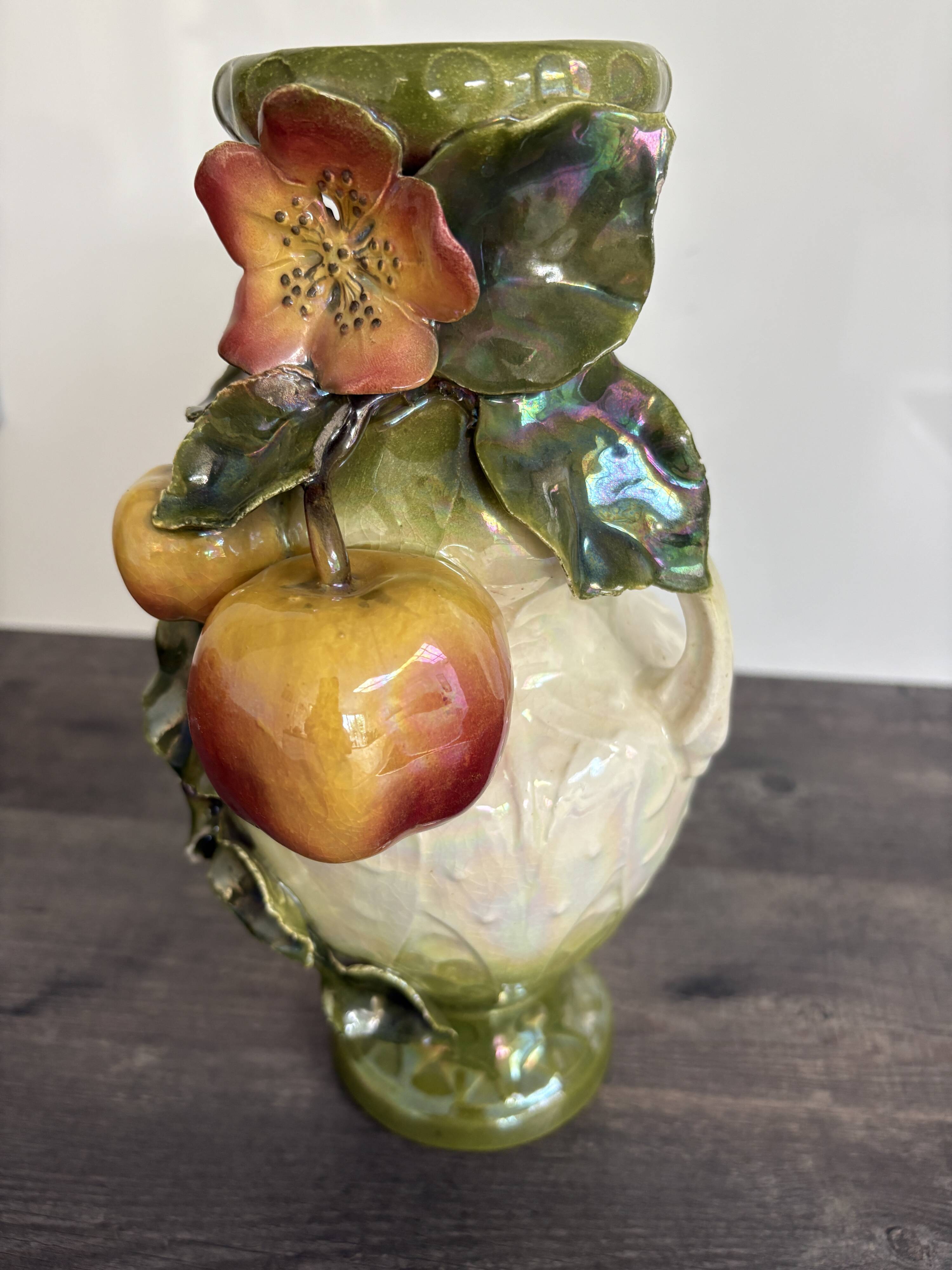 Art Nouveau ceramic vase – fruit and flower decoration