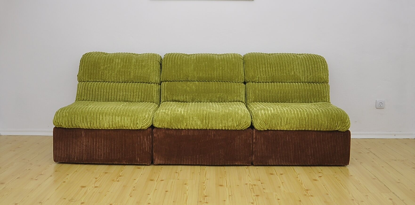 Green and brown corduroy modular sofa, 1970s.