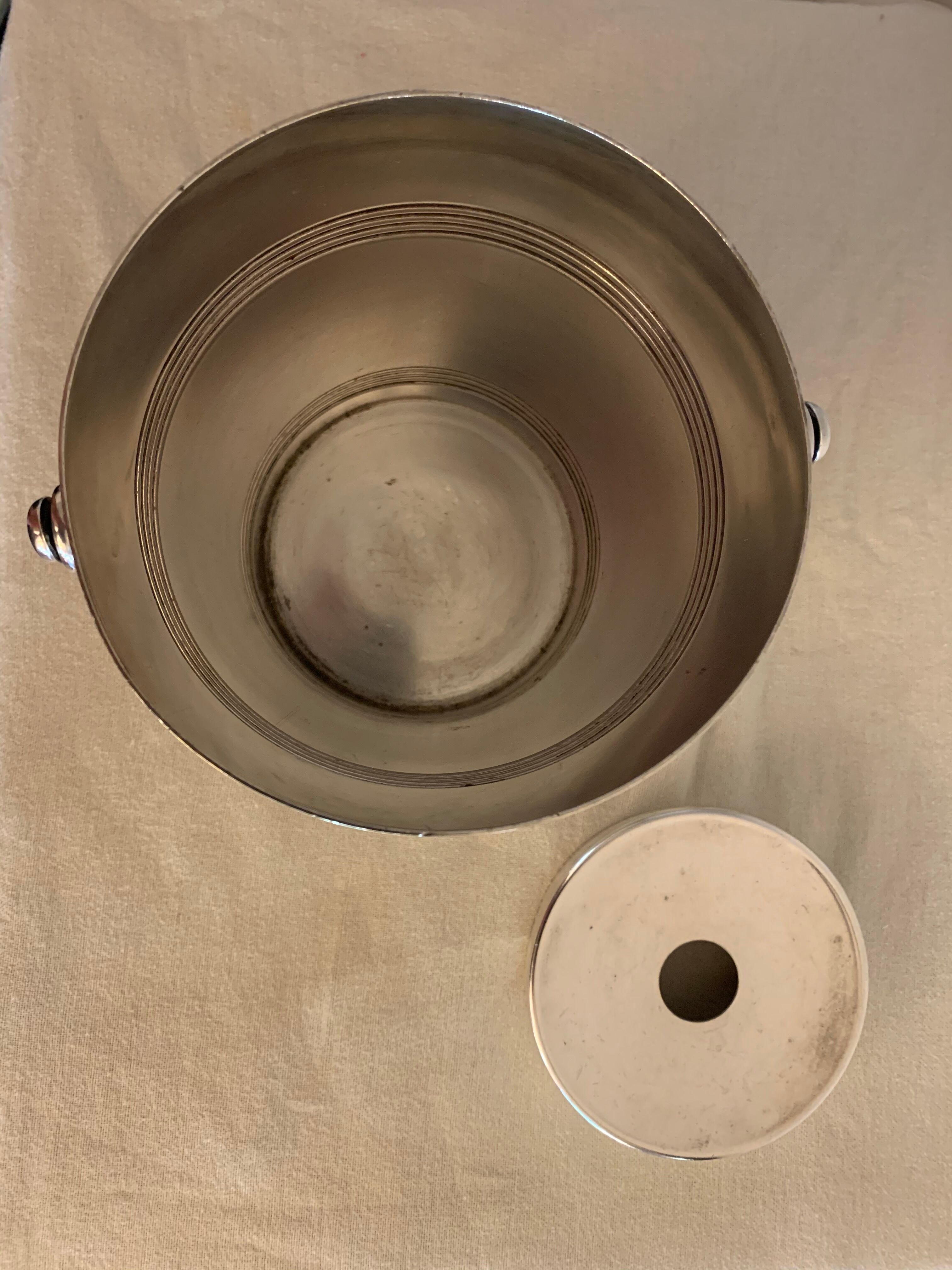 Pair of luc Lanel Christofle Gallia silver metal ice buckets 1940