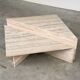 Up & Up large Italian Brutalist travertine coffee table, two-piece geometric mod