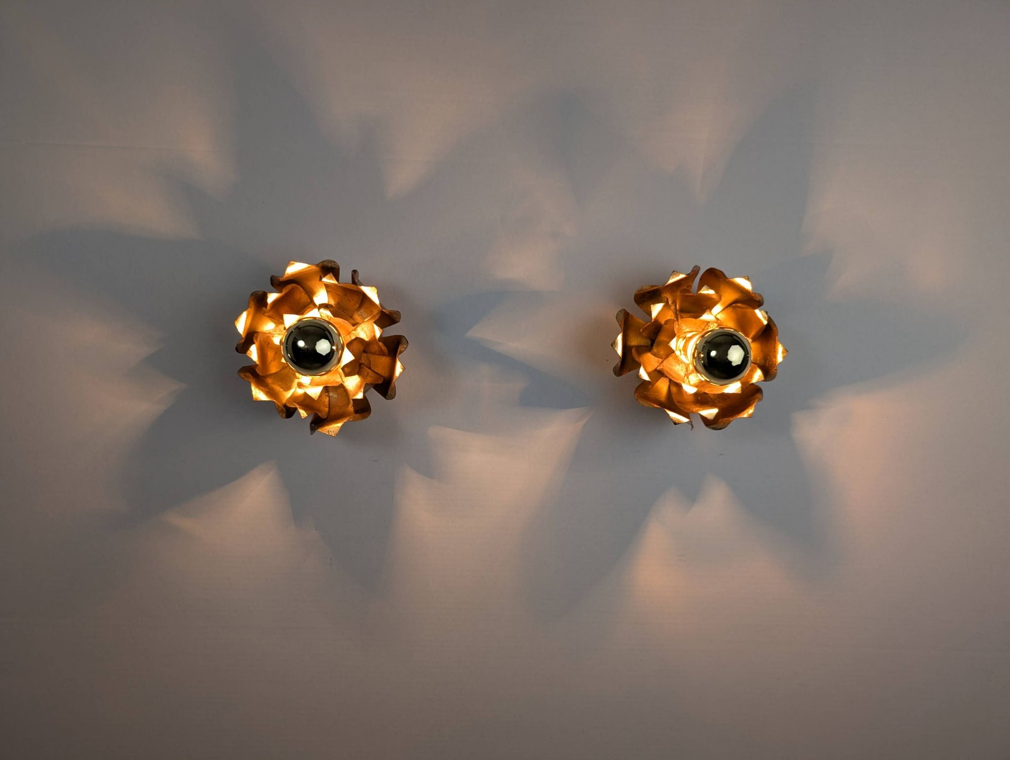 Pair of floral gilt metal wall sconces, Hans Kögl, 1970s