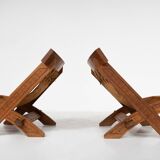 Pair of Folding Chair, Wood and Leather, Brazilian style
