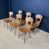 Set of 6 wooden bistro chairs Baumann Gentiane France 1960s