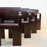 Set of four Strip dining chairs with dark brown ash armrests by Gijs Bakker for Castelijn