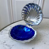 Empty butter tray pocket shell metal and blue glass 60s-70s