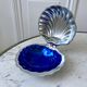 Empty butter tray pocket shell metal and blue glass 60s-70s