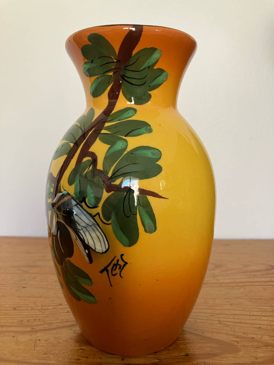 Vase faïence Tess Vallauris, décor oliviers et cigale
