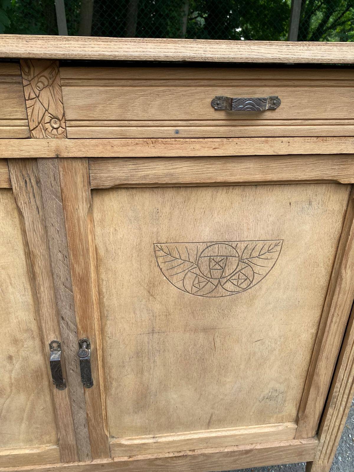 Renovated vintage Parisian art deco wooden sideboard from the 1940s
