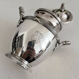 Antique monogrammed silver-plated metal sugar bowl