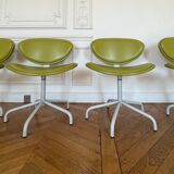 4 swivel sunset chairs CPillet in olive green leather 2000 e
