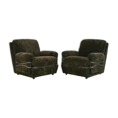 Paire de fauteuils ''Space Age'', velours marron et acier, France, circa 1970.