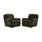 Pair of armchairs "Space Age", brown velvet and steel, France, circa 1970.