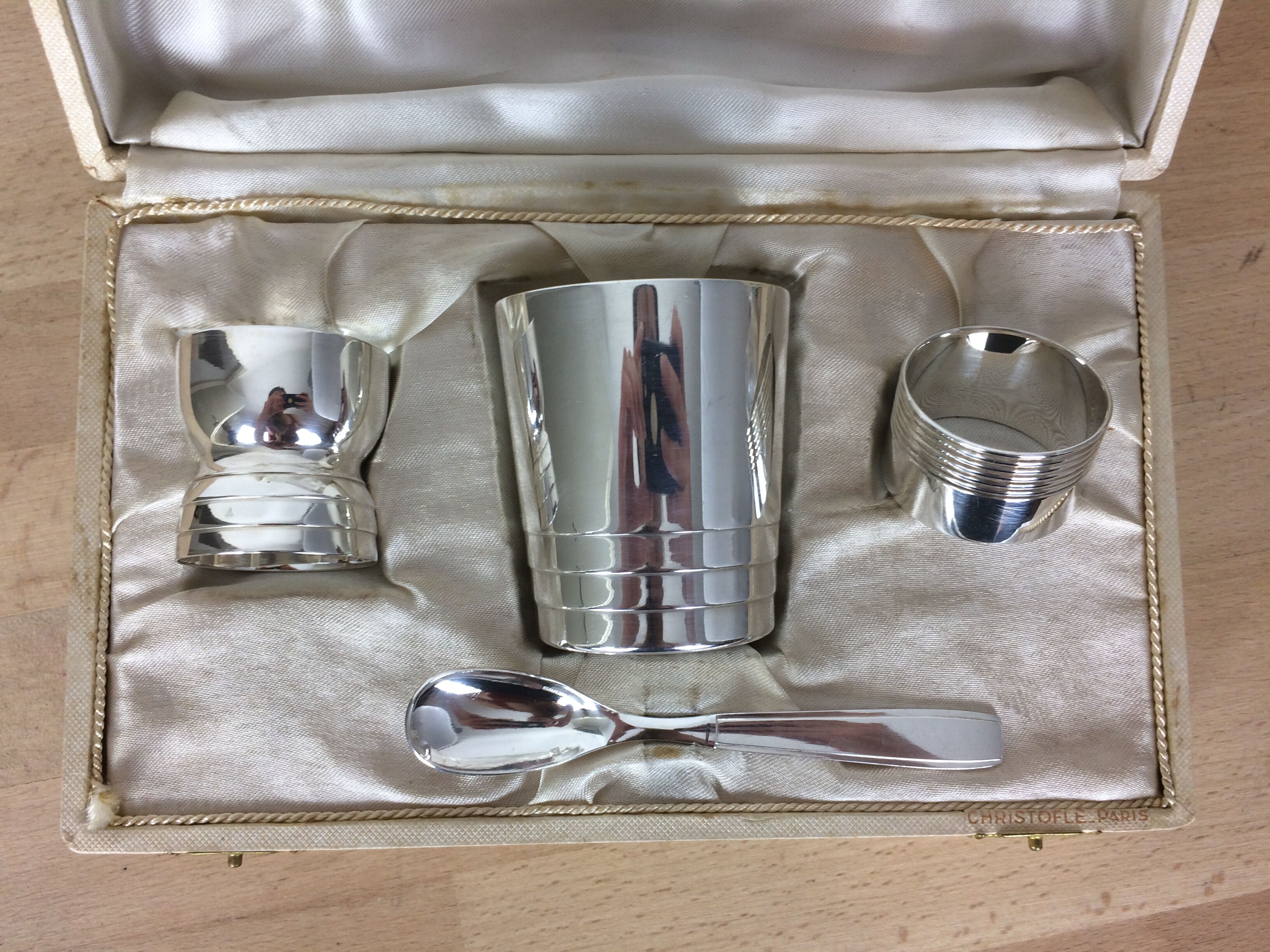 Christofle silver metal box, birth or baptism