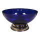 Beautiful blue glass bowl mounted on silver colored base (Original).