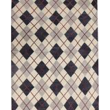 Cream Navy Wool Kilim Rug, Modern Check Diamond Flatweave Carpet 192x160cm