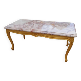 Table basse ancienne en bois doré avec plateau marbre style louis xvi