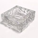 Vintage Square Transparent Molded Thick Glass Ashtray - Trinket Bowl, Italy