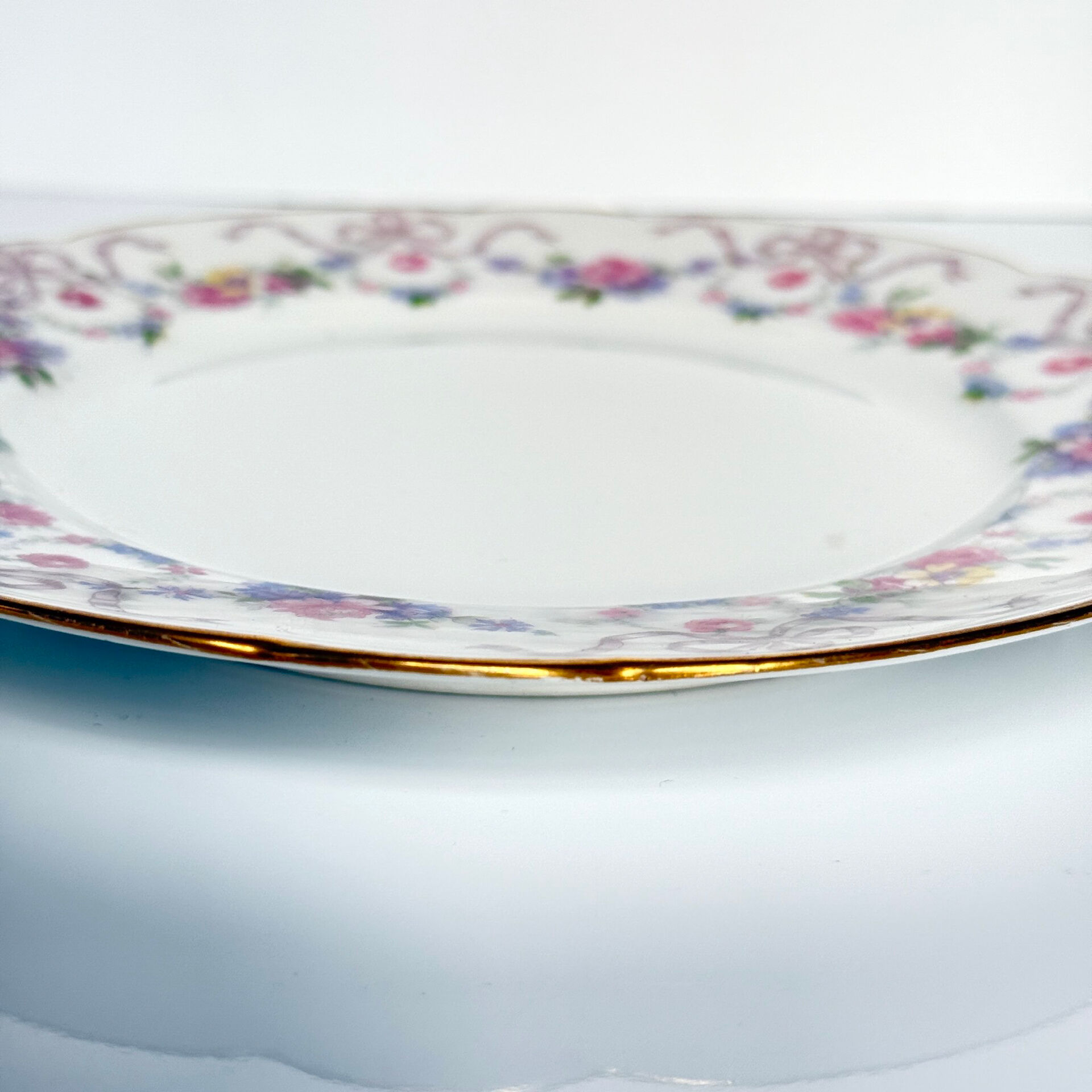 Set of 6 Limoges porcelain dessert plates with garlands and