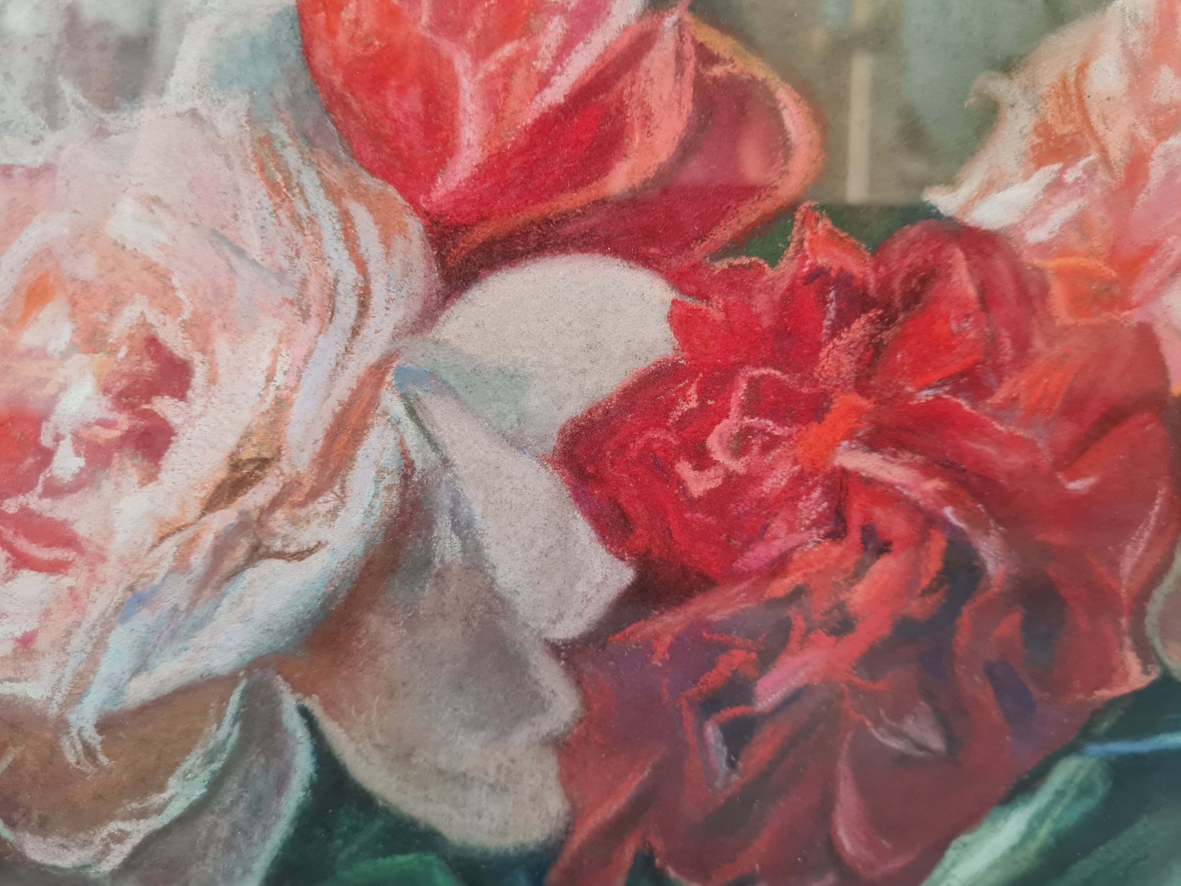Pastel painting cut of peonies
