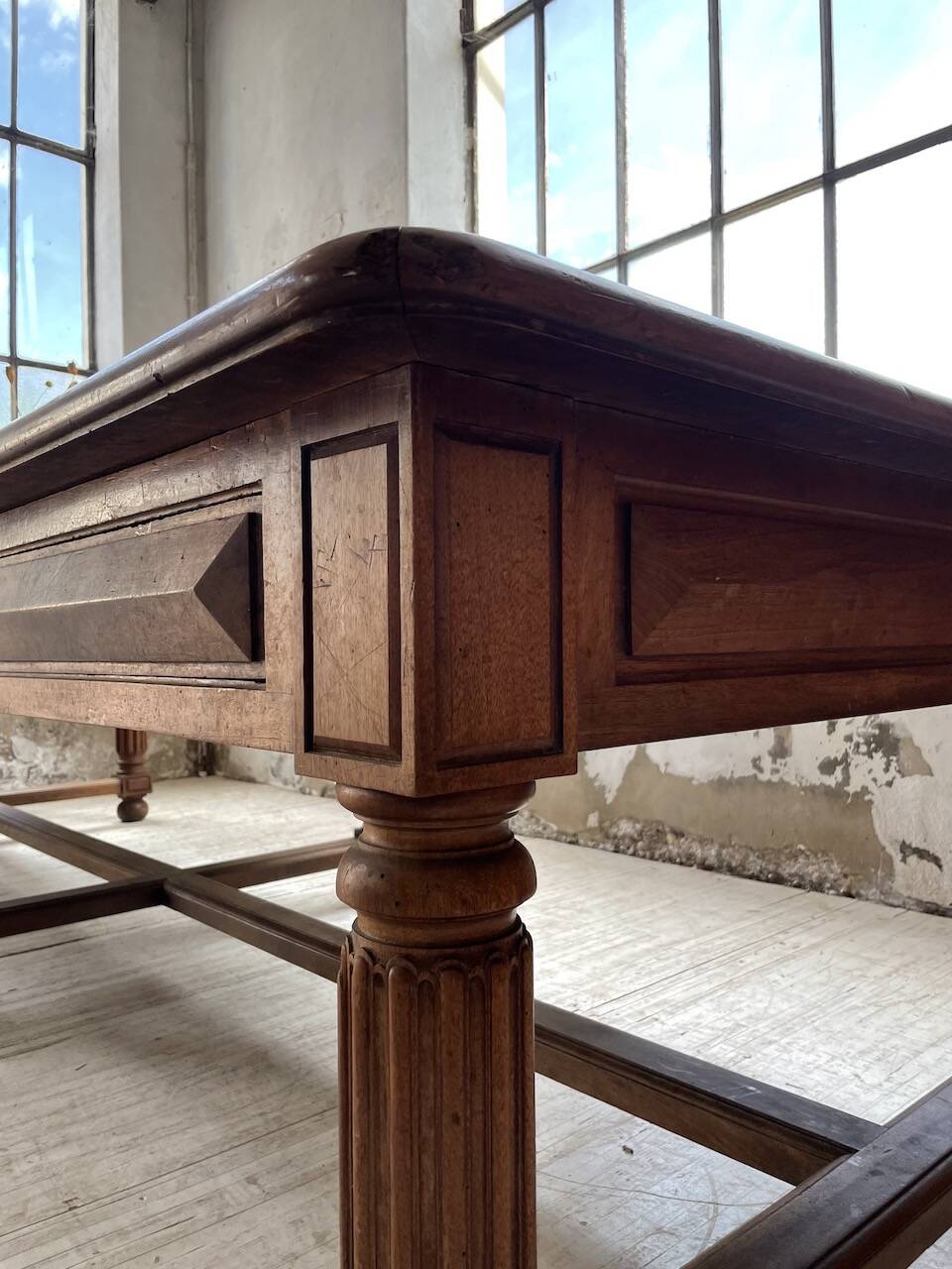 Solid walnut farmhouse castle table 1900 XXL