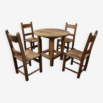 Brutalist solid oak dining room set