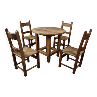 Brutalist solid oak dining room set