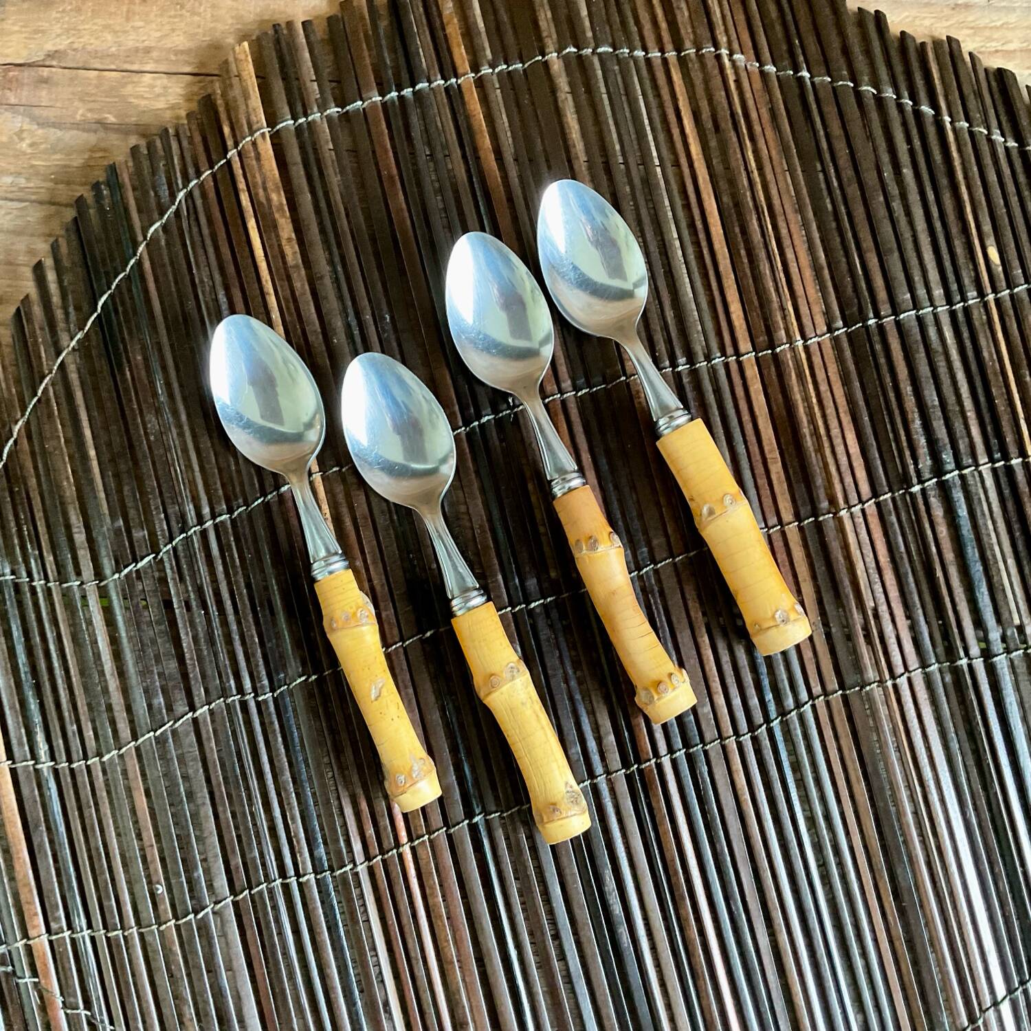4 petites cuillères bambou vintage