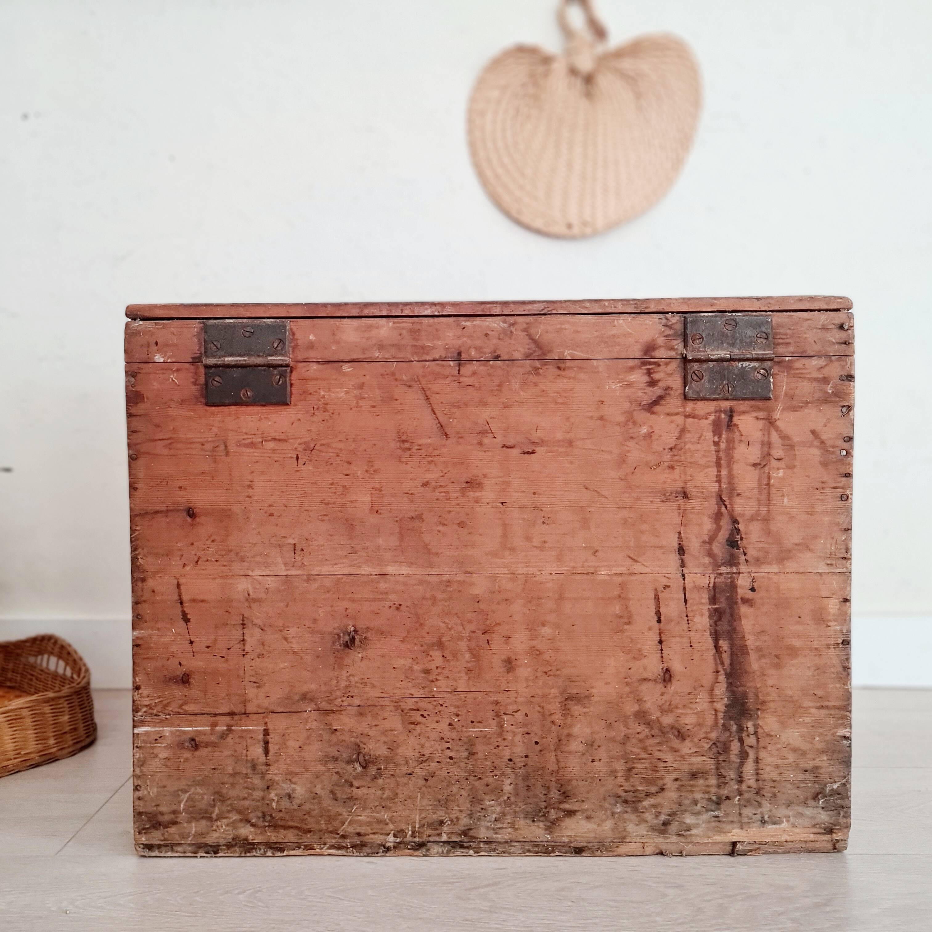 Old wooden chest with metal handles