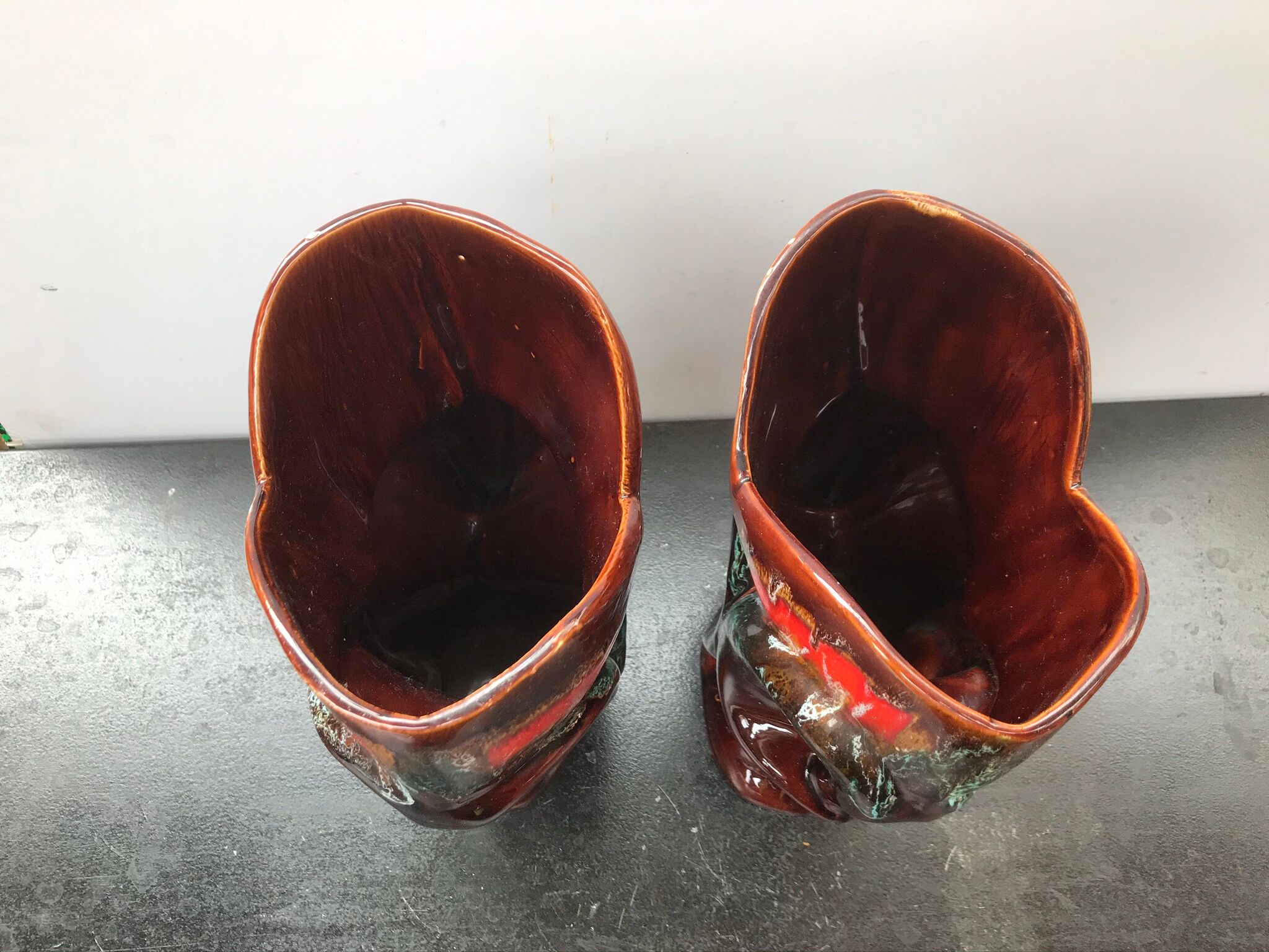 Paire de vase ancien Vallauris céramique multicolore + 2 anses vintage