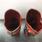 Pair of old Vallauris multi-colored ceramic vase + 2 vintage handles