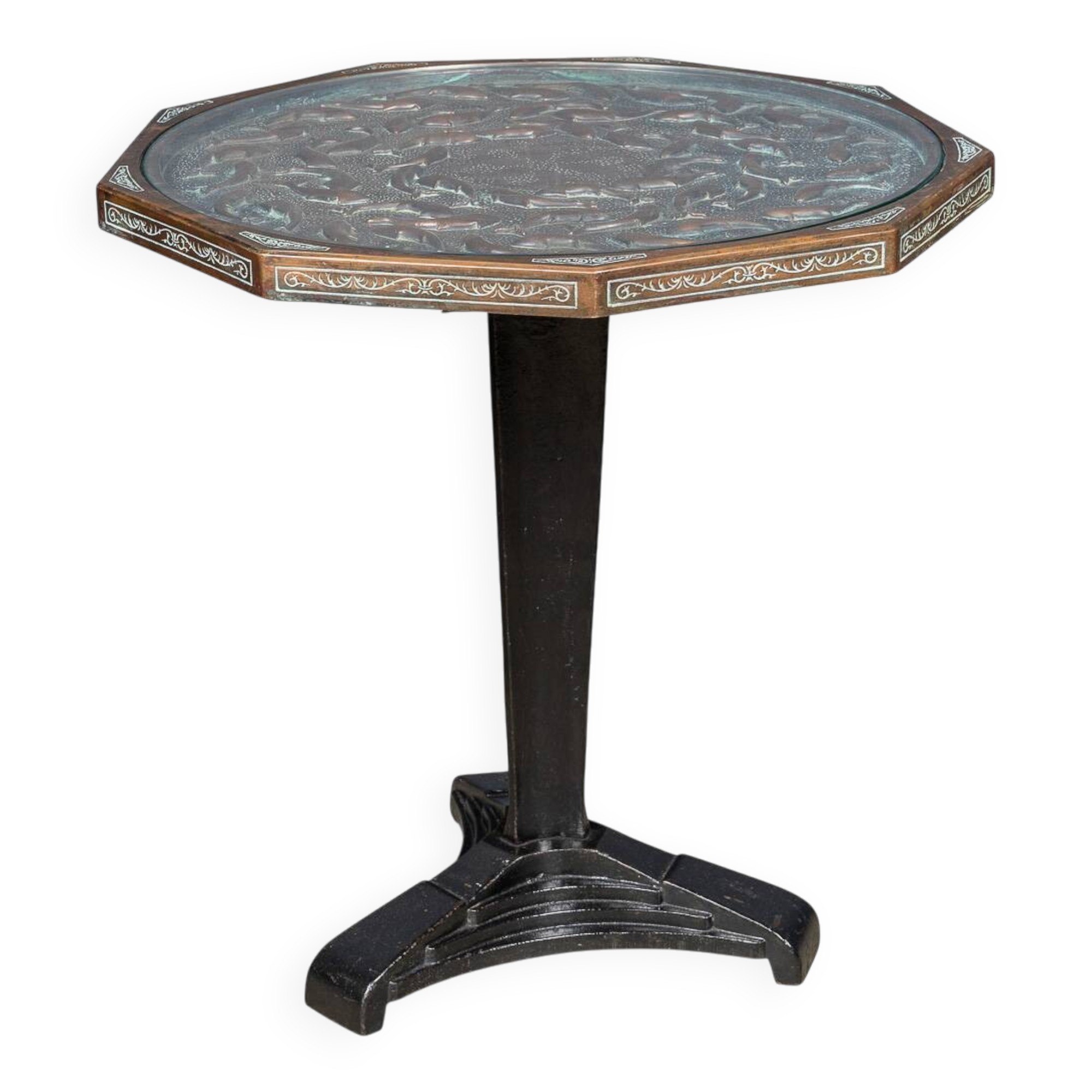 Vintage 20thc spanish embossed copper table by malart c.1930